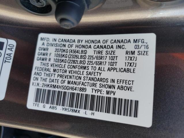 Photo 10 from auction – 2016 HONDA CR-V EX with VIN 2HKRM4H50GH641889