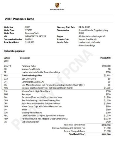 Photo 9 from auction – 2018 PORSCHE PANAMERA T with VIN WP0AF2A72JL140299