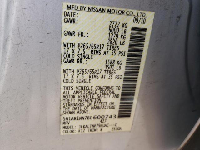 Photo 10 from auction – 2011 NISSAN PATHFINDER with VIN 5N1AR1NN7BC600743