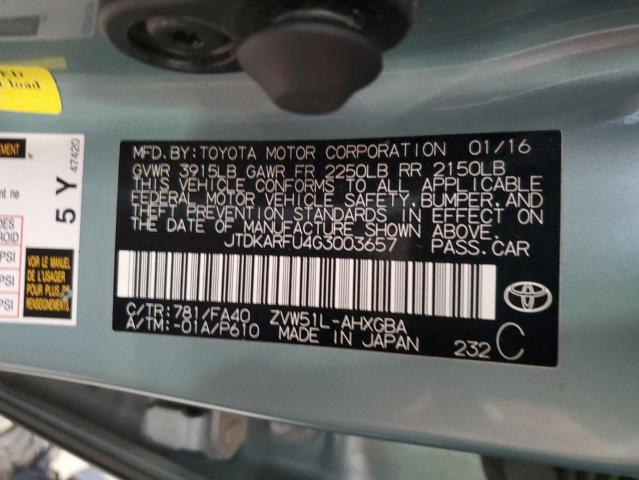 Photo 10 from auction – 2016 TOYOTA PRIUS with VIN JTDKARFU4G3003657