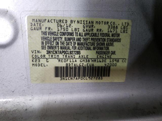 Photo 10 from auction – 2012 NISSAN VERSA S with VIN 3N1CN7AP0CL927285