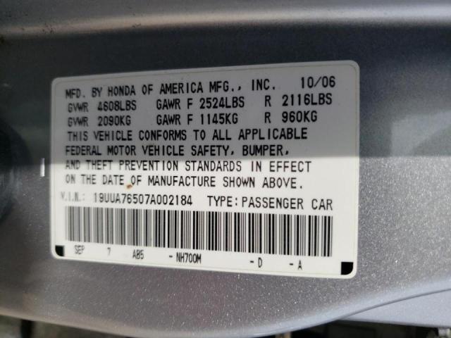 Photo 10 from auction – 2007 ACURA TL TYPE S with VIN 19UUA76507A002184