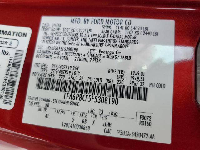 Photo 10 from auction – 2015 FORD MUSTANG GT with VIN 1FA6P8CF5F5308190
