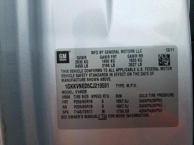 Photo 10 from auction – 2012 GMC ACADIA SLE with VIN 1GKKVNED5CJ219591
