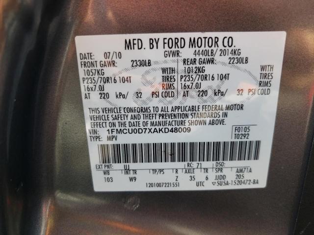 Photo 10 from auction – 2010 FORD ESCAPE XLT with VIN 1FMCU0D7XAKD48009