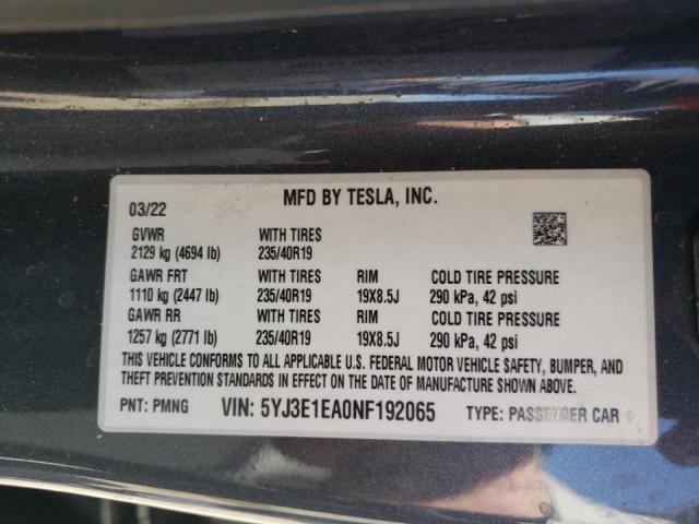 Photo 10 from auction – 2022 TESLA MODEL 3 with VIN 5YJ3E1EA0NF192065