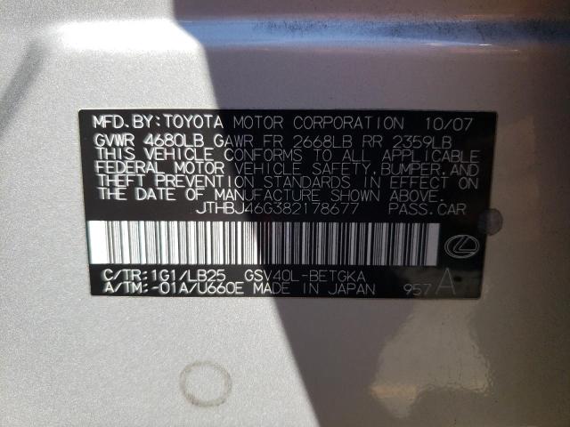 Photo 10 from auction – 2008 LEXUS ES 350 with VIN JTHBJ46G382178677