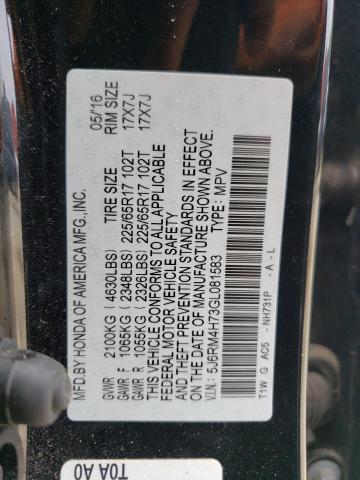 Photo 10 from auction – 2016 HONDA CR-V EXL with VIN 5J6RM4H73GL081583