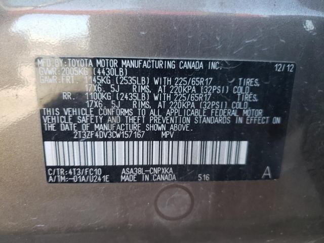 Photo 10 from auction – 2012 TOYOTA RAV4 with VIN 2T3ZF4DV3CW157167