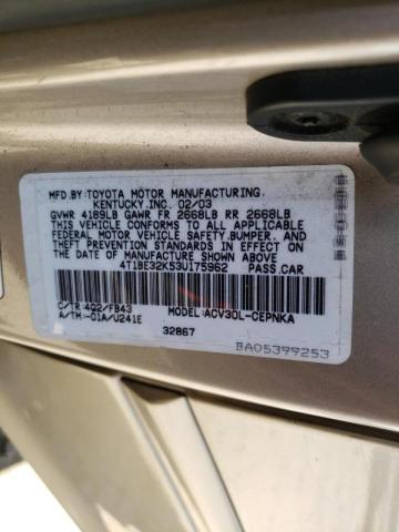 Photo 10 from auction – 2003 TOYOTA CAMRY LE with VIN 4T1BE32K53U175962