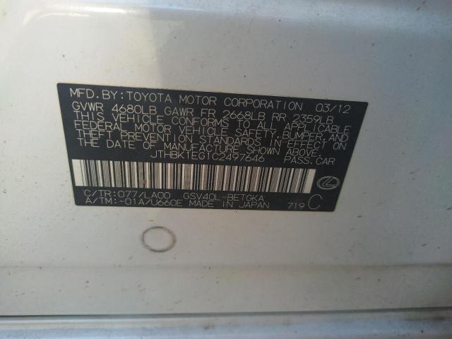 Photo 10 from auction – 2012 LEXUS ES 350 with VIN JTHBK1EG1C2497646