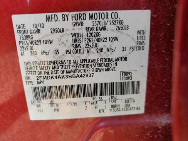 Photo 10 from auction – 2011 FORD EDGE SPORT with VIN 2FMDK4AK3BBA42937