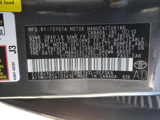 Photo 10 from auction – 2010 TOYOTA COROLLA BA with VIN 2T1BU4EE6AC502513