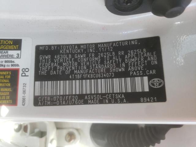 Photo 10 from auction – 2012 TOYOTA CAMRY BASE with VIN 4T1BF1FK8CU634073