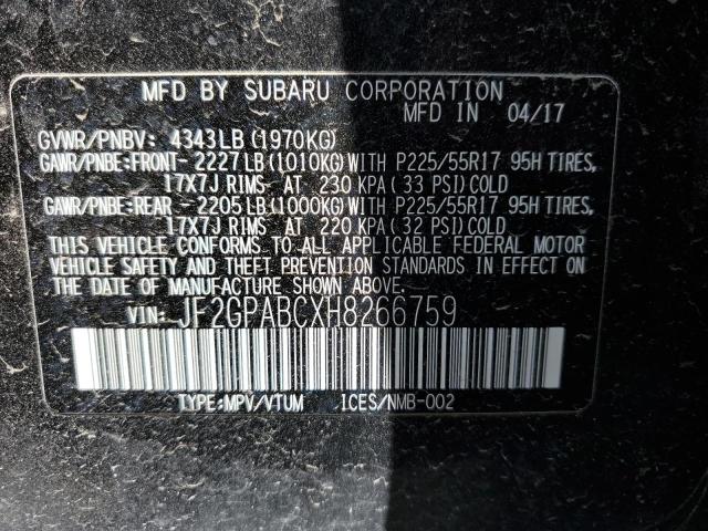 Photo 10 from auction – 2017 SUBARU CROSSTREK with VIN JF2GPABCXH8266759