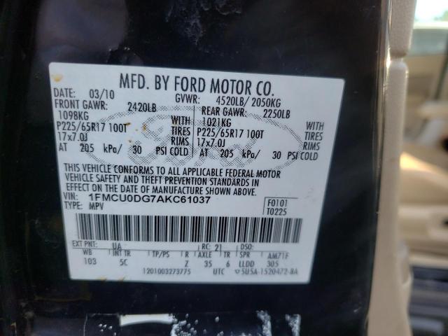 Photo 10 from auction – 2010 FORD ESCAPE XLT with VIN 1FMCU0DG7AKC61037