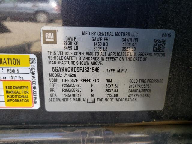 Photo 10 from auction – 2015 BUICK ENCLAVE with VIN 5GAKVCKD9FJ331546