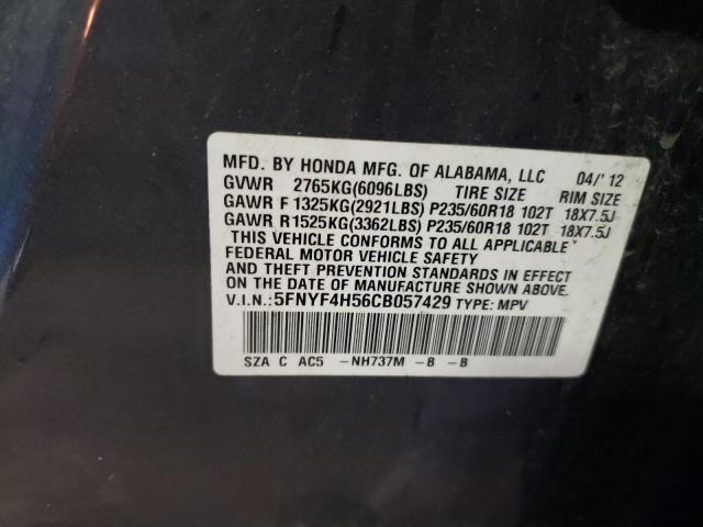Photo 10 from auction – 2012 HONDA PILOT EXL with VIN 5FNYF4H56CB057429