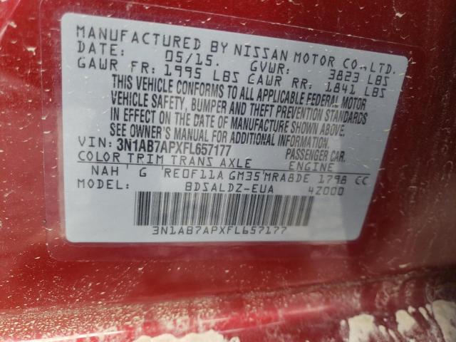 Photo 10 from auction – 2015 NISSAN SENTRA S with VIN 3N1AB7APXFL657177