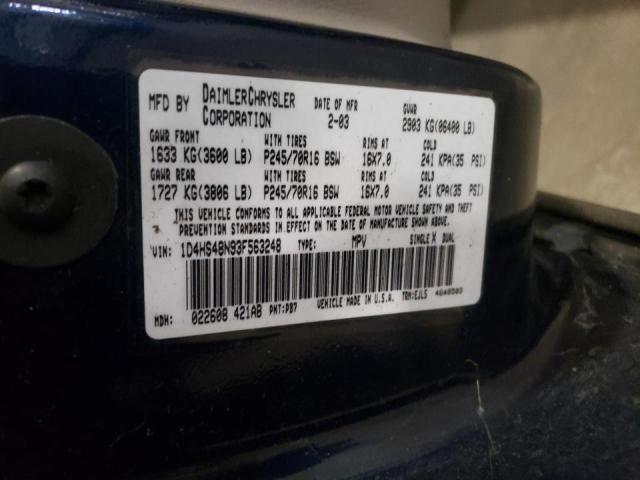 Photo 10 from auction – 2003 DODGE DURANGO SL with VIN 1D4HS48N93F563248