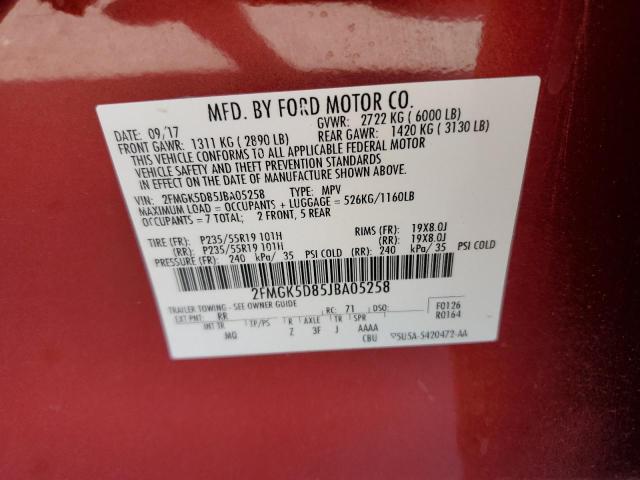 Photo 10 from auction – 2018 FORD FLEX LIMIT with VIN 2FMGK5D85JBA05258