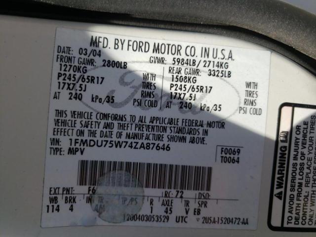 Photo 10 from auction – 2004 FORD EXPLORER with VIN 1FMDU75W74ZA87646