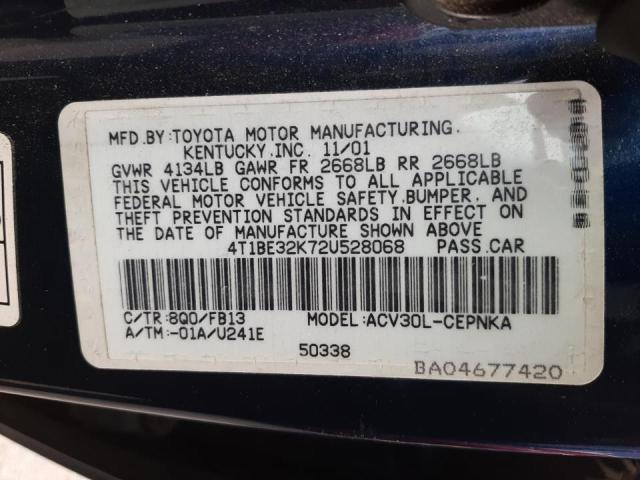 Photo 10 from auction – 2002 TOYOTA CAMRY with VIN 4T1BE32K72U528068