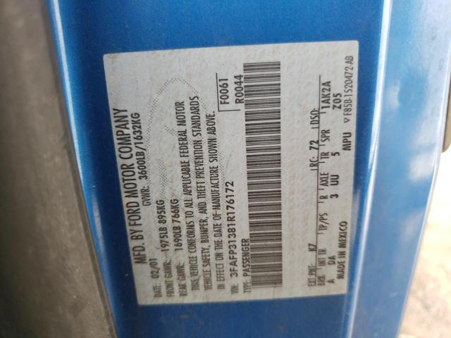 Photo 10 from auction – 2001 FORD FOCUS ZX3 with VIN 3FAFP31381R176172