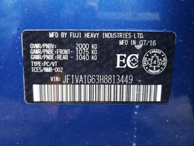 Photo 10 from auction – 2017 SUBARU WRX LIMITE with VIN JF1VA1G63H8813449