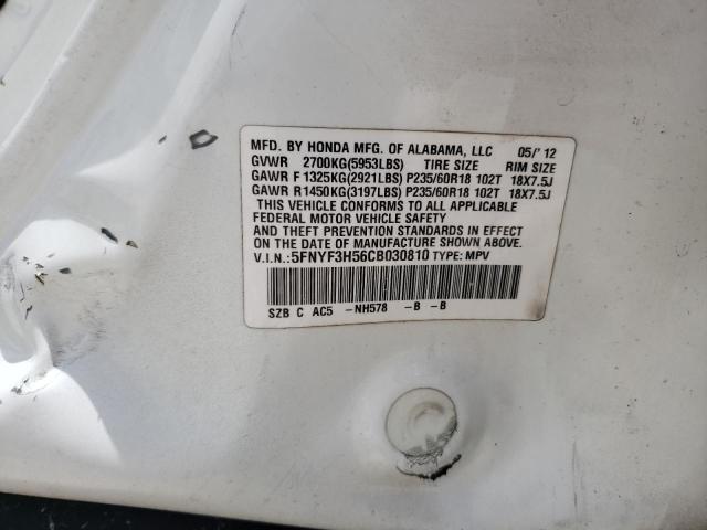 Photo 10 from auction – 2012 HONDA PILOT EXL with VIN 5FNYF3H56CB030810