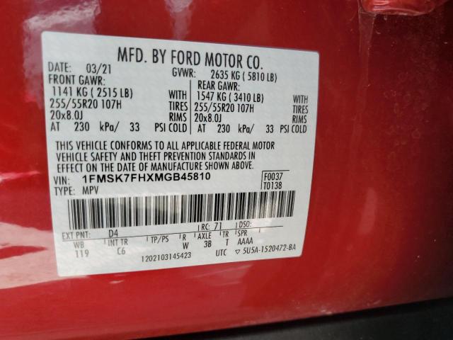 Photo 10 from auction – 2021 FORD EXPLORER L with VIN 1FMSK7FHXMGB45810