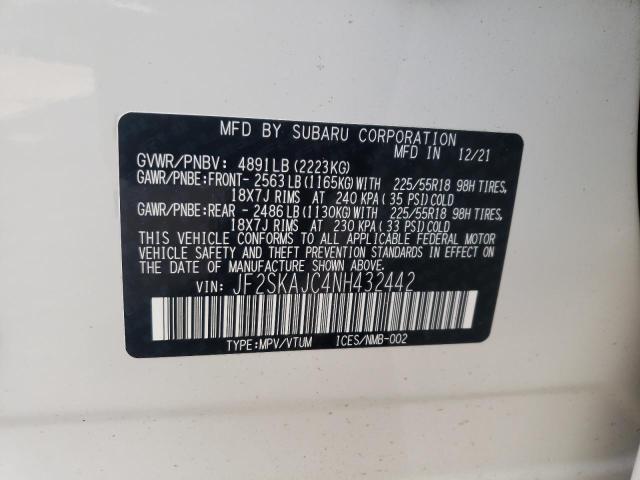 Photo 10 from auction – 2022 SUBARU FORESTER S with VIN JF2SKAJC4NH432442