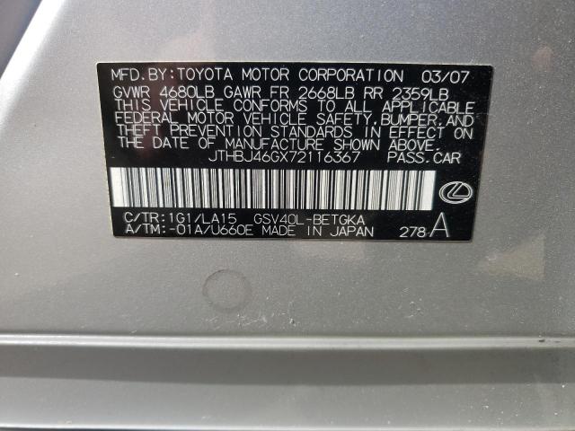 Photo 10 from auction – 2007 LEXUS ES 350 with VIN JTHBJ46GX72116367