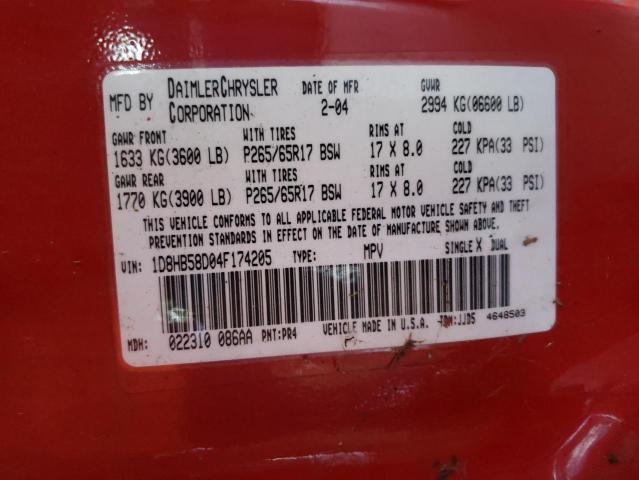Photo 10 from auction – 2004 DODGE DURANGO with VIN 1D8HB58D04F174205
