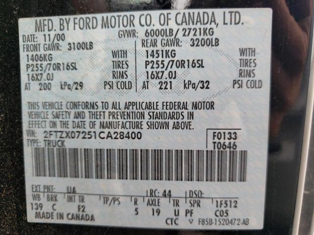 Photo 10 from auction – 2001 FORD F150 with VIN 2FTZX07251CA28400