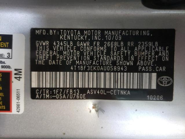 Photo 10 from auction – 2010 TOYOTA CAMRY BASE with VIN 4T1BF3EK0AU058943