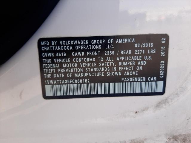 Photo 10 from auction – 2015 VOLKSWAGEN PASSAT S with VIN 1VWAT7A35FC068182