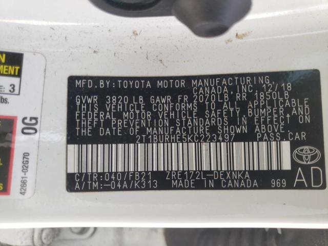 Photo 10 from auction – 2019 TOYOTA COROLLA L with VIN 2T1BURHE5KC223497