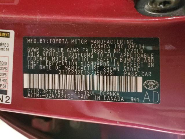 Фото 10 с аукциона – 2005 TOYOTA COROLLA CE с VIN 2T1BR32E15C358729