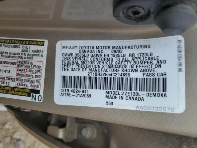 Photo 10 from auction – 2004 TOYOTA COROLLA CE with VIN 2T1BR32E54C214695
