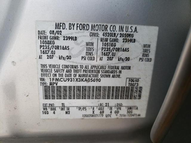 Photo 10 from auction – 2003 FORD ESCAPE XLT with VIN 1FMCU931X3KA05690