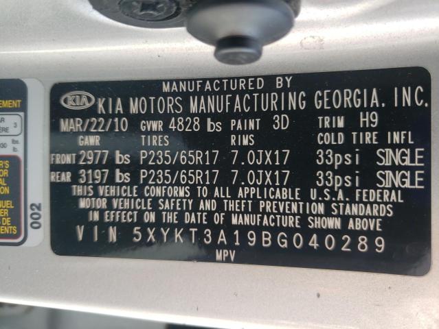 Photo 10 from auction – 2011 KIA SORENTO BA with VIN 5XYKT3A19BG040289