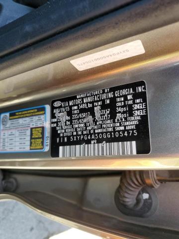 Photo 10 from auction – 2016 KIA SORENTO LX with VIN 5XYPG4A50GG105475
