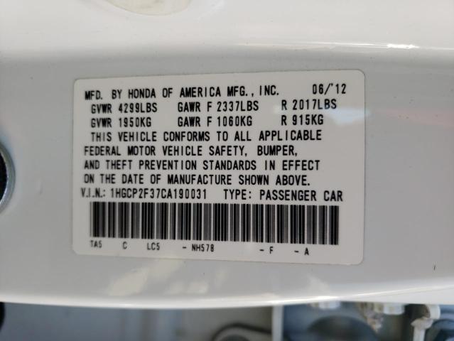 Photo 10 from auction – 2012 HONDA ACCORD LX with VIN 1HGCP2F37CA190031
