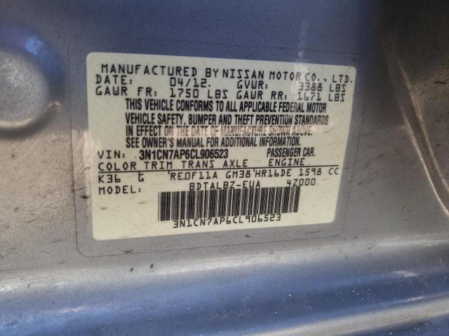 Photo 10 from auction – 2012 NISSAN VERSA S with VIN 3N1CN7AP6CL906523