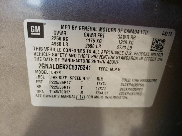 Photo 10 from auction – 2012 CHEVROLET EQUINOX LT with VIN 2GNALDEK2C6375341