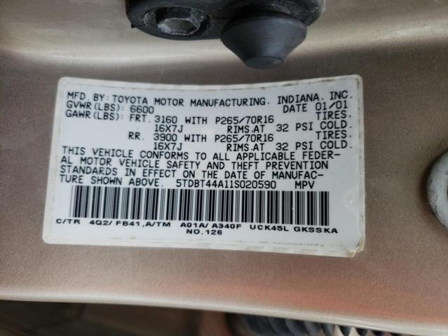 Photo 10 from auction – 2001 TOYOTA SEQUOIA SR with VIN 5TDBT44A11S020590