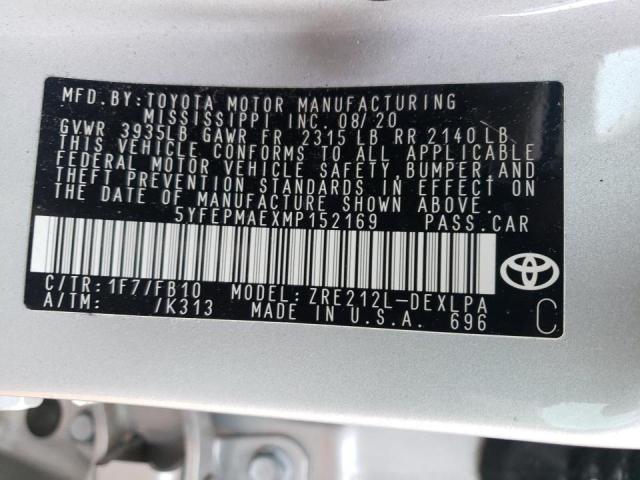 Photo 10 from auction – 2021 TOYOTA COROLLA LE with VIN 5YFEPMAEXMP152169