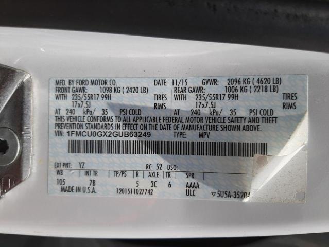Photo 10 from auction – 2016 FORD ESCAPE SE with VIN 1FMCU0GX2GUB63249