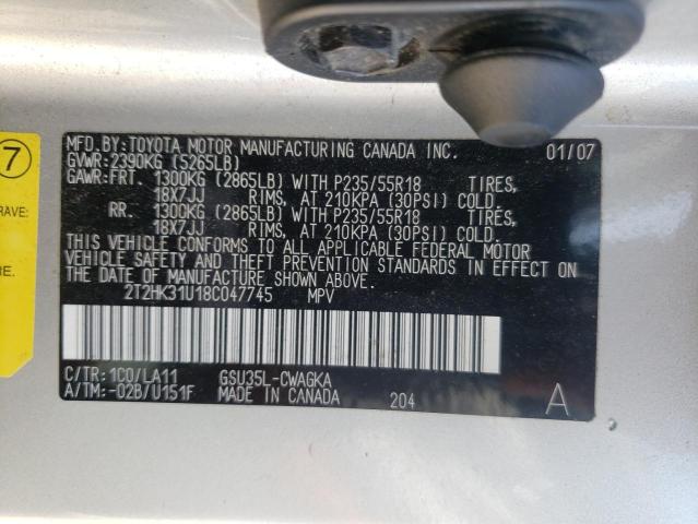 Photo 10 from auction – 2008 LEXUS RX 350 with VIN 2T2HK31U18C047745
